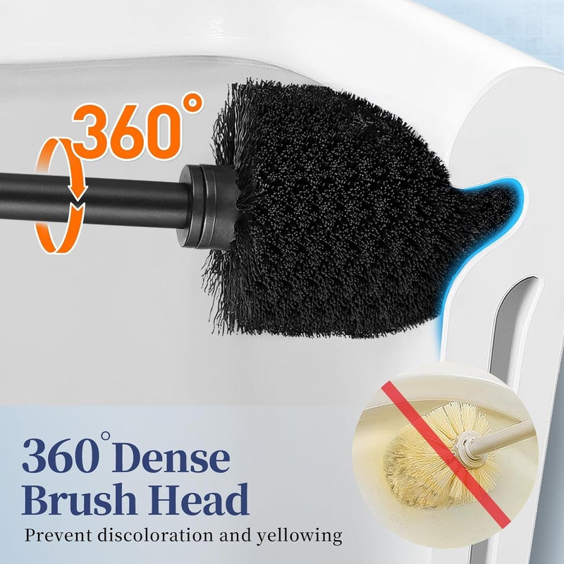 HAMITOR Toilet Bowl Brush Holder Set: 2 Pack Modern Deep Cleaning Bathroom Toilet Scrubber with Caddy for Rv - Rim Decorative Accessories Cleaner Brushes for Toilet - Black - Image 3